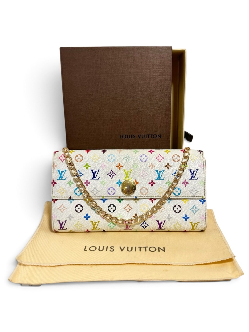 Louis Vuitton Sarah Murakami Multicolor White Monogram & Pink Wallet on Chain